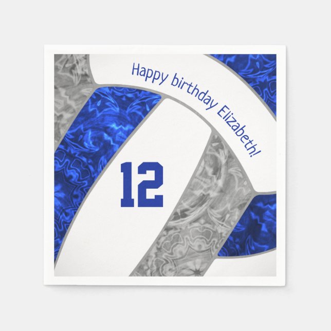 stylised blue grey girls volleyball sports napkin (Front)