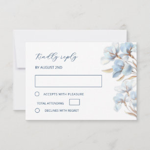 Stylised Blue Rose Gold Lily Layered Flowers RSVP Card
