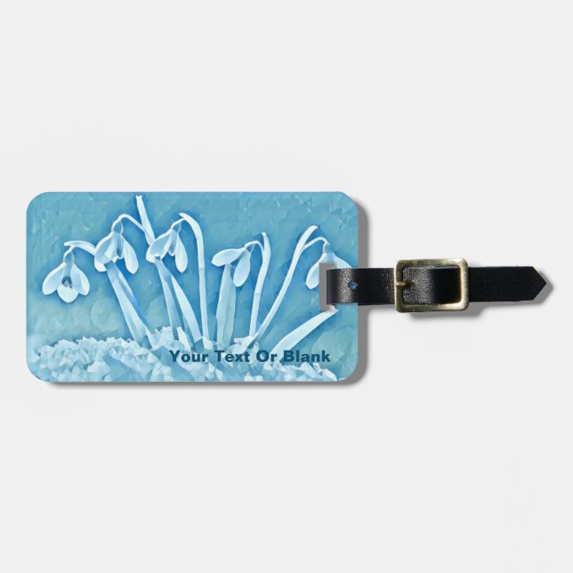 Stylised Blue Snowdrops Luggage Tag (Front Horizontal)