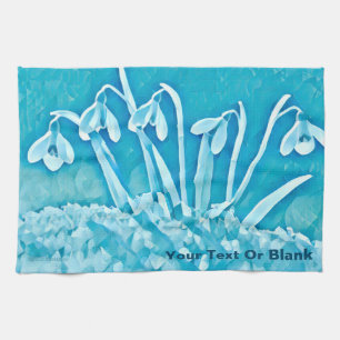Stylised Blue Snowdrops Tea Towel