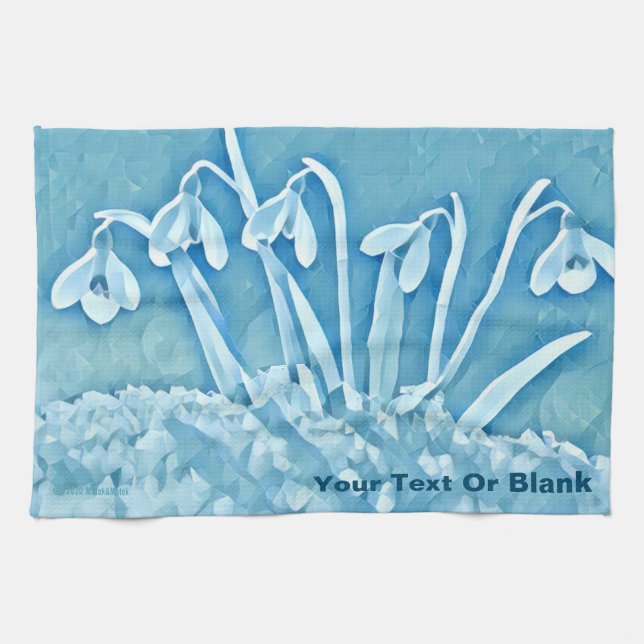Stylised Blue Snowdrops Tea Towel (Horizontal)