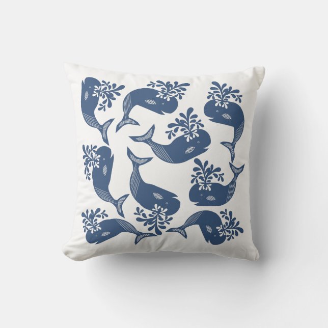 Stylised Blue Whales Cushion (Front)