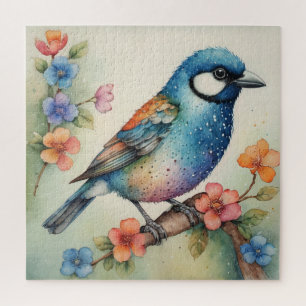 Stylised Bluebird and Blossoms Art  Jigsaw Puzzle