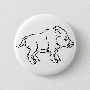Stylised boar illustration 6 cm round badge