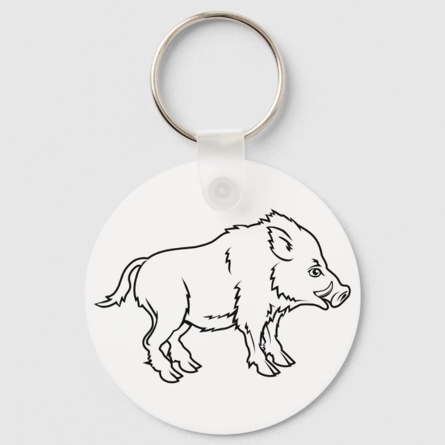 Stylised boar illustration key ring (Front)