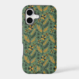 Stylised botanical orange and black floral pattern