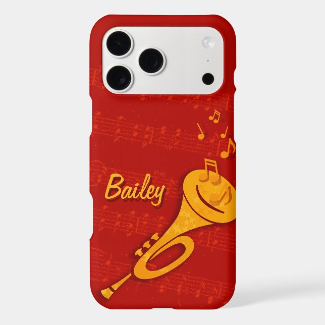 Stylised brass trumpet red name iphone case (Back)