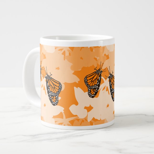 Stylised Bright Feeding Monarch Butterfly Pair Large Coffee Mug (Front Left)
