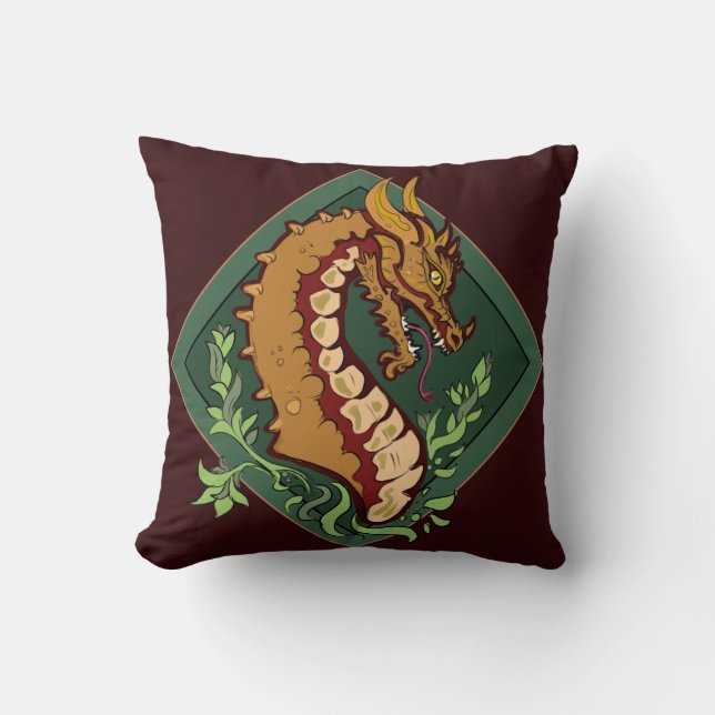 Stylised Brown Dragon Cushion (Front)