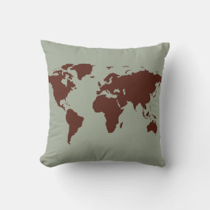stylised brown world map cushion