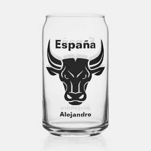 Stylised Bull custom name & text Can Glass