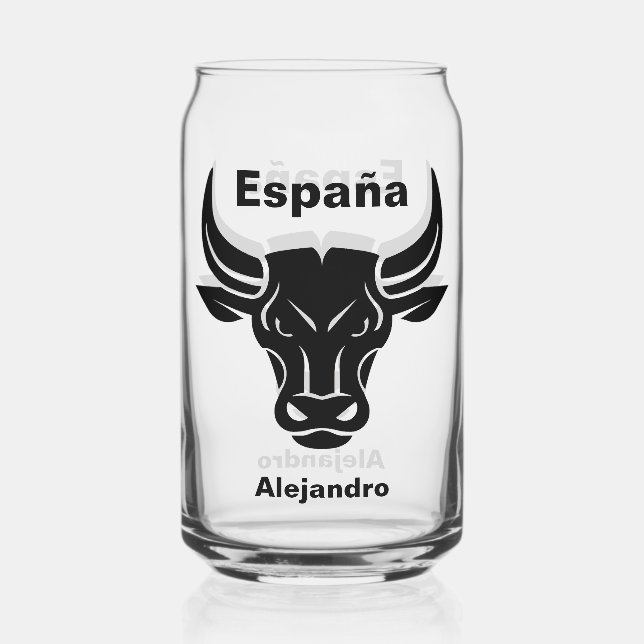 Stylised Bull custom name & text Can Glass (Front)