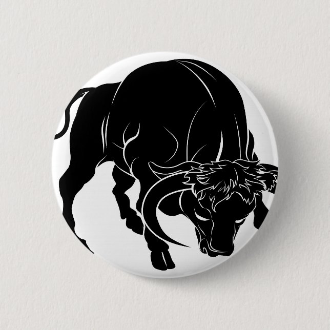 Stylised bull illustration 6 cm round badge (Front)