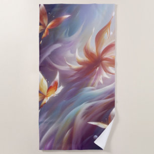 Stylised Butterflies and Flower Beach Towel