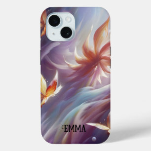 Stylised Butterflies and Flower Custom Name iPhone 15 Case