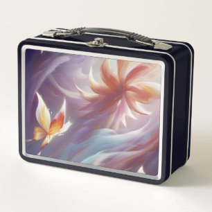 Stylised Butterflies and Flower Metal Lunch Box