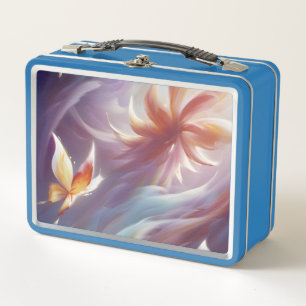 Stylised Butterflies and Flower Metal Lunch Box
