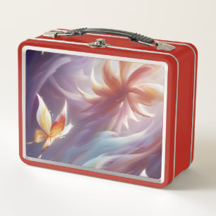 Stylised Butterflies and Flower Metal Lunch Box