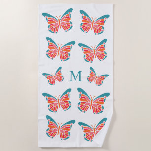 Stylised Butterflies custom monogram towel