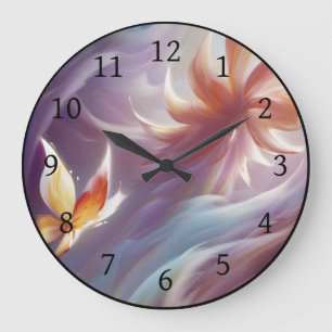 Stylised Butterfly and Flower Large Clock
