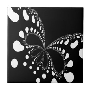 Stylised Butterfly Black And White Fractal Design Tile