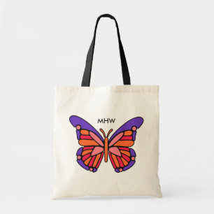 Stylised Butterfly custom monogram tote bags