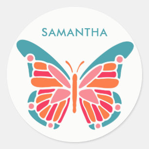 Stylised Butterfly custom name stickers