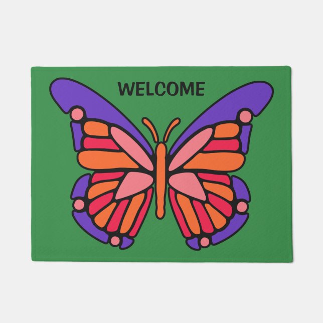 Stylised Butterfly custom text & colour door mats (Front)