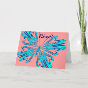 Stylised butterfly in aqua blue holiday card