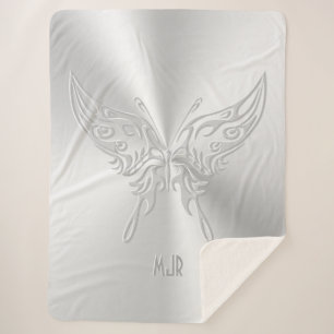 Stylised Butterfly Round Tail, Embossed-effect Sherpa Blanket