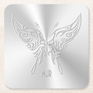 Stylised Butterfly Round Tail, Embossed-effect Square Paper Coaster