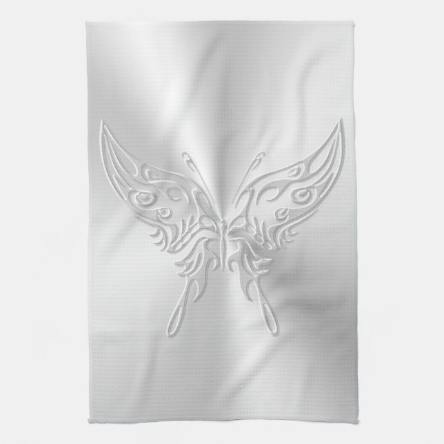 Stylised Butterfly Round Tail, Embossed-effect Tea Towel (Vertical)