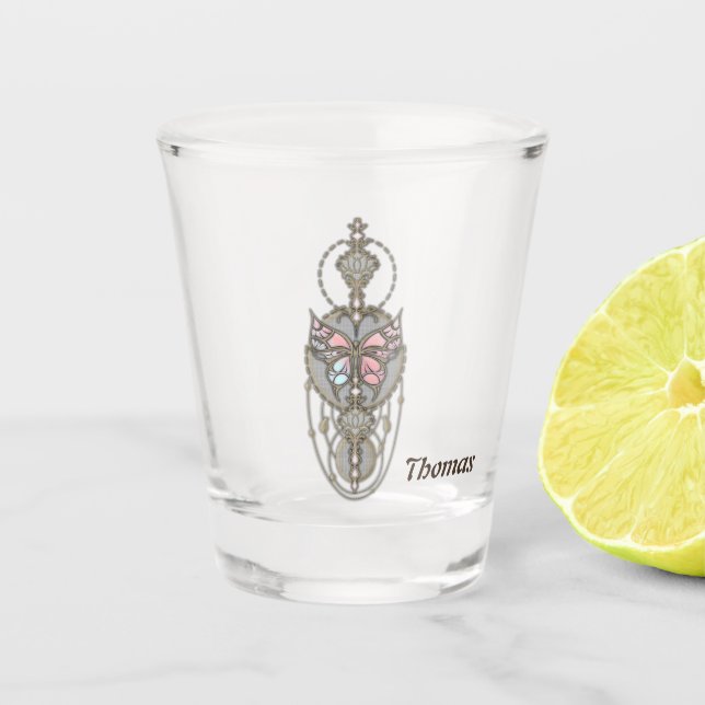 Stylised butterfly  shot glass (Front)