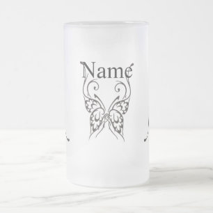 Stylised Butterfly Tattoo Thunder_Cove Frosted Glass Beer Mug