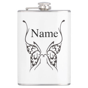Stylised Butterfly Tattoo Thunder_Cove Hip Flask