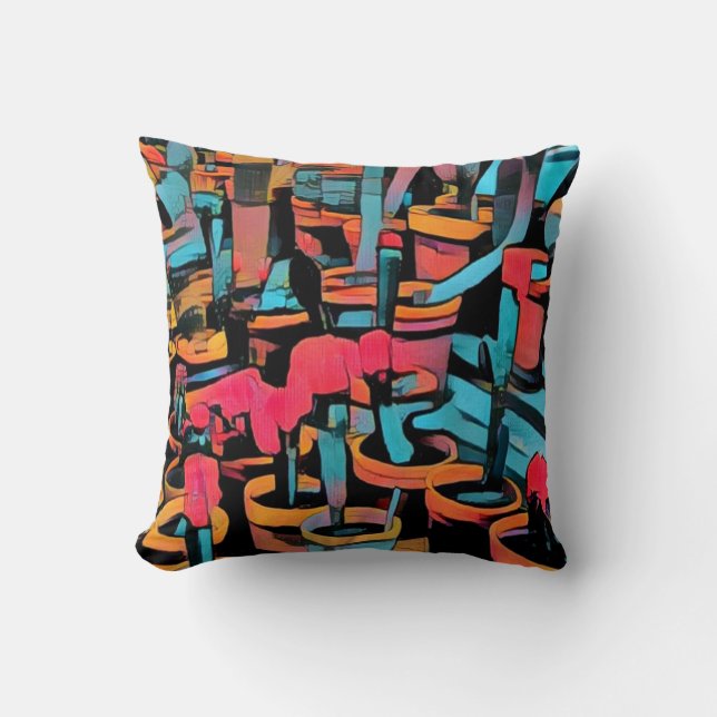 Stylised Cactus Funky Throw Pillow (Front)