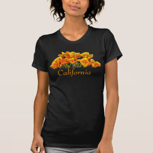 Stylised California Poppy Art, "California" text T-Shirt