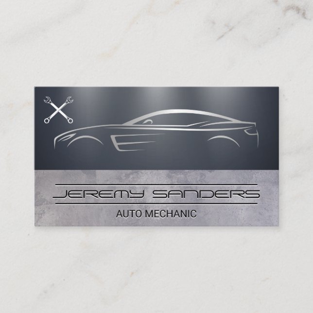 Stylised Car | Auto Repair Wrench Logo  Business Card (Front)