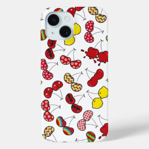 Stylised Cartoon Funny Cheeky Red Cherries Pattern iPhone 15 Case