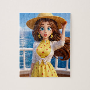 Stylised Cartoon Woman in Summer Dress Jigsaw Puzzle
