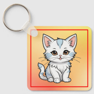 Stylised Cat Cartoon Line Art Design-52316 Key Ring
