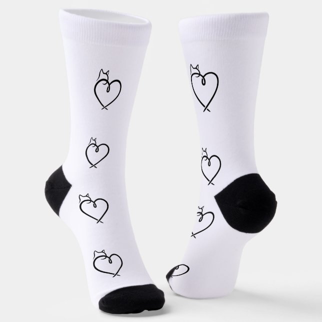 Stylised Cat Heart Print Socks (Angled)