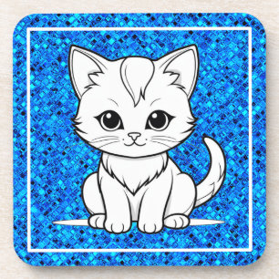 Stylised Cat Kitten Line Art Design-52315 Coaster