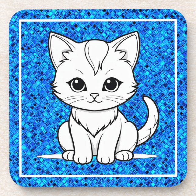 Stylised Cat Kitten Line Art Design-52315 Coaster (Front)
