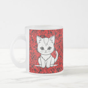 Stylised Cat Kitten Line Art Design-52315 Frosted Glass Coffee Mug