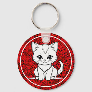 Stylised Cat Kitten Line Art Design-52315 Key Ring