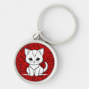 Stylised Cat Kitten Line Art Design-52315 Key Ring