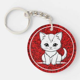 Stylised Cat Kitten Line Art Design-52315 Key Ring