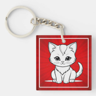Stylised Cat Kitten Line Art Design-52315 Key Ring