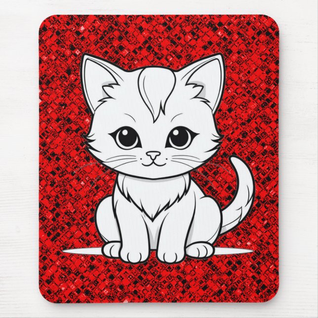 Stylised Cat Kitten Line Art Design-52315 Mouse Mat (Front)